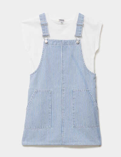 Ensemble robe salopette et t-shirt coton bleu fille