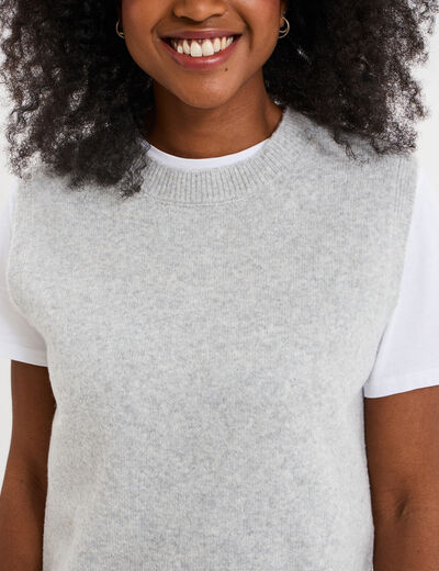 Pull sans manches col rond gris clair femme