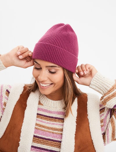 Bonnet tricoté avec bord à revers Creeks prune femme