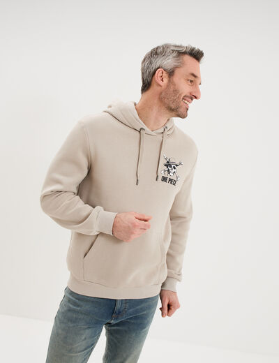 Sweat hoodie molleton 1 poche One Piece gris clair homme