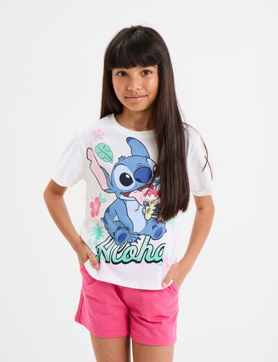 T-shirt manches courtes coton Stitch blanc fille