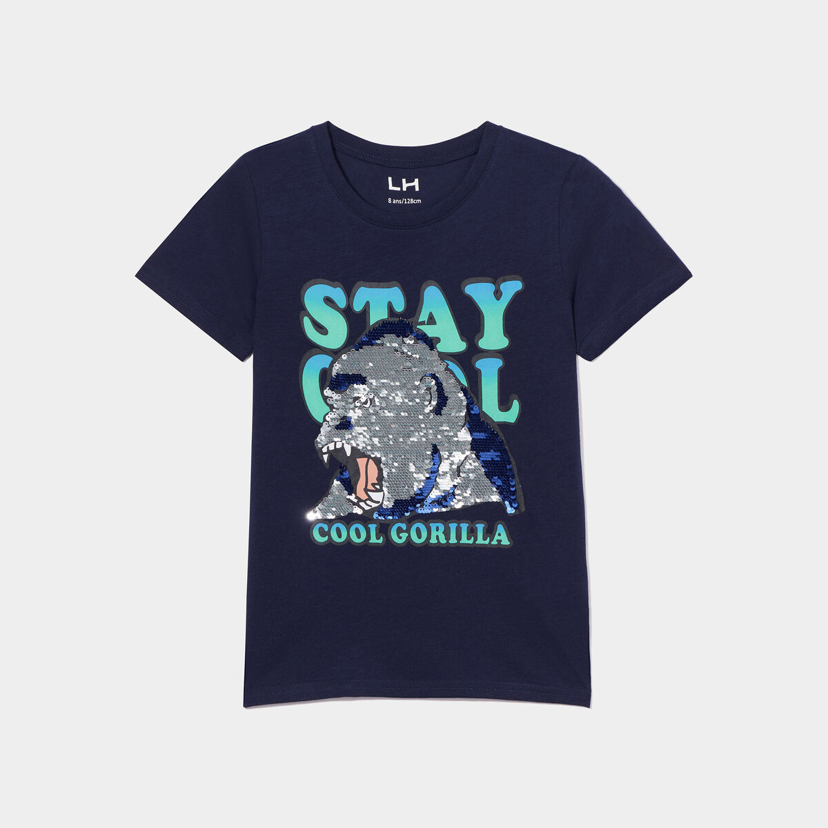 T-shirt sequins r&eacute;versibles bleu marine gar&ccedil;on