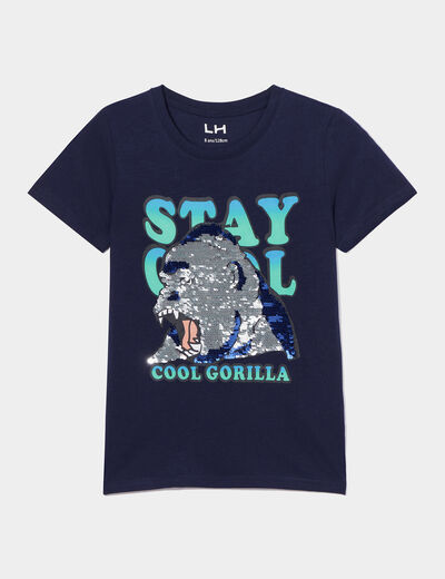 T-shirt sequins réversibles bleu marine garçon