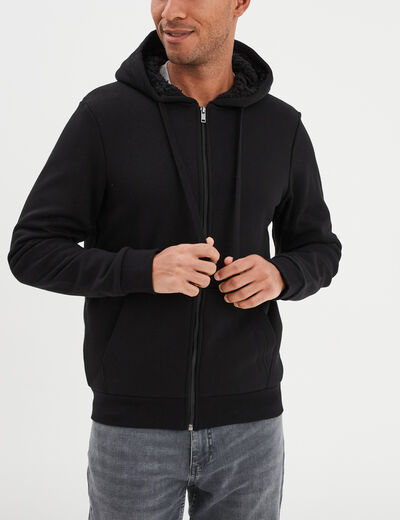 Sweat zipp&eacute; doublure effet sherpa noir homme