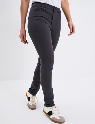 Pantalon slim en coton elasthanne gris foncé femme