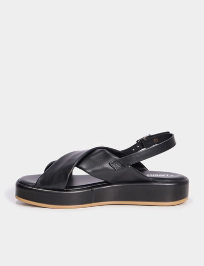 Sandales plateformes &agrave; brides crois&eacute;es noir femme