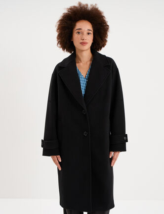 Manteau long oversize col tailleur noir femme
