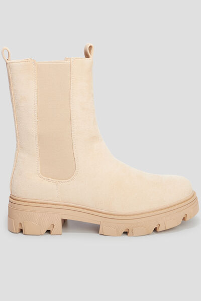 Bottines hautes chelsea aspect suédine sable femme