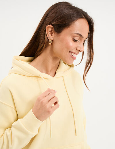 Sweat hoodie molleton &agrave; capuche jaune clair femme