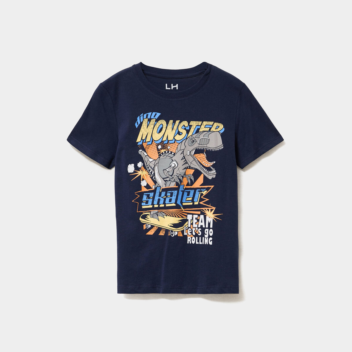 T-shirt col rond manches courtes coton bleu marine gar&ccedil;on