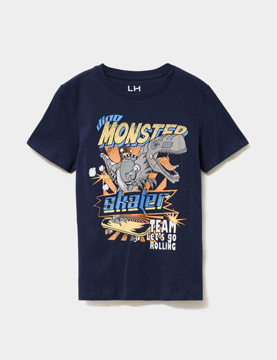 T-shirt col rond manches courtes coton bleu marine gar&ccedil;on