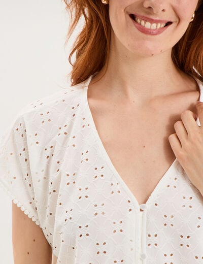 T-shirt dentelle avec boutons blanc femme