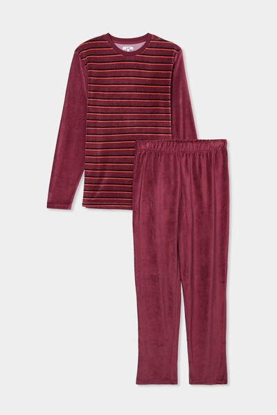 Ensemble pyjama velours 2 pi&egrave;ces bordeaux homme