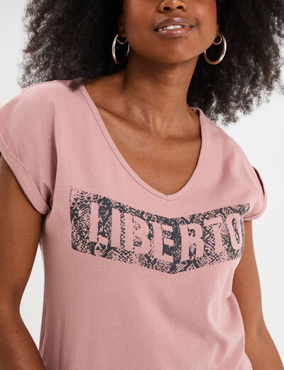 T-shirt d&eacute;lav&eacute; en coton parme femme