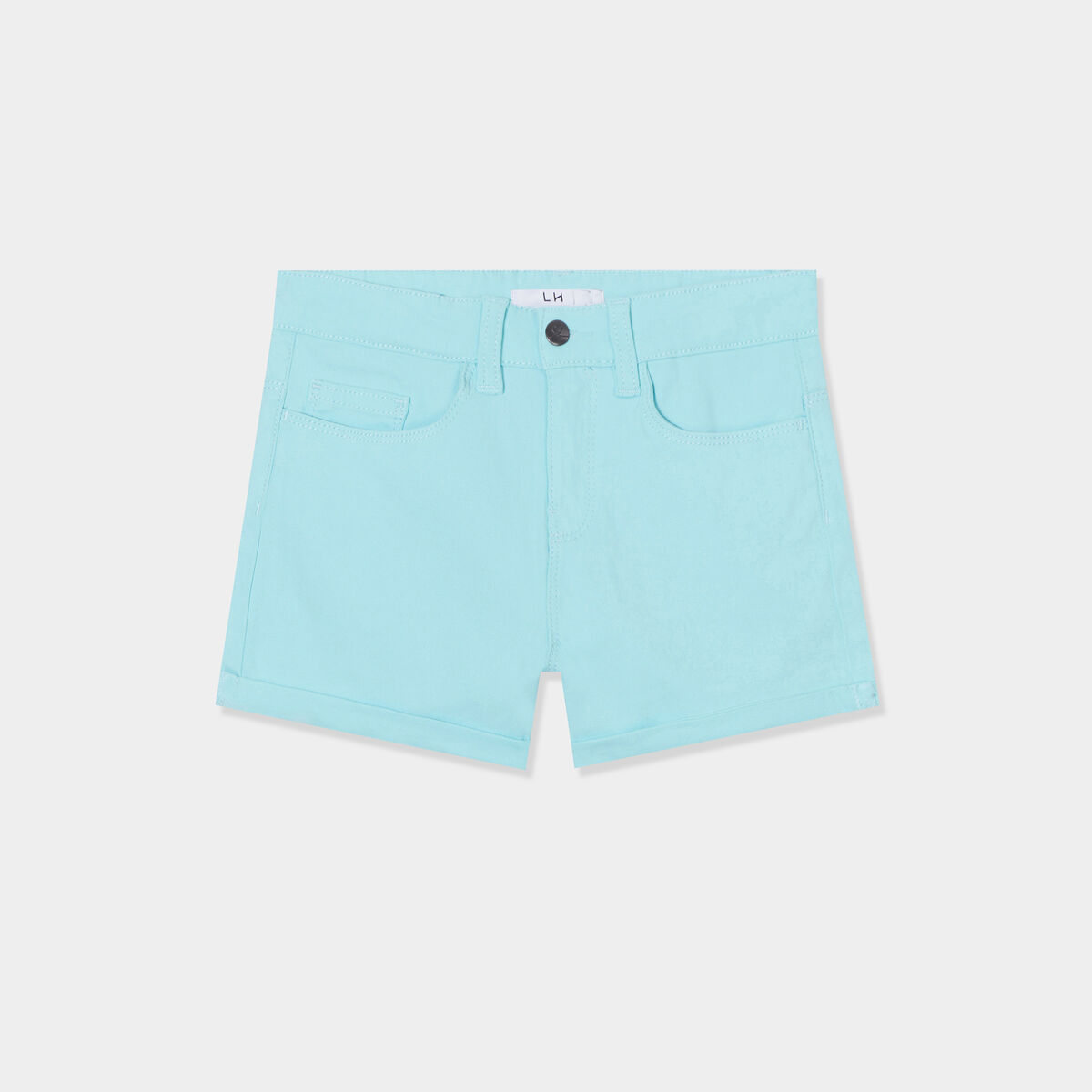 Short ajusté en twill bleu turquoise fille