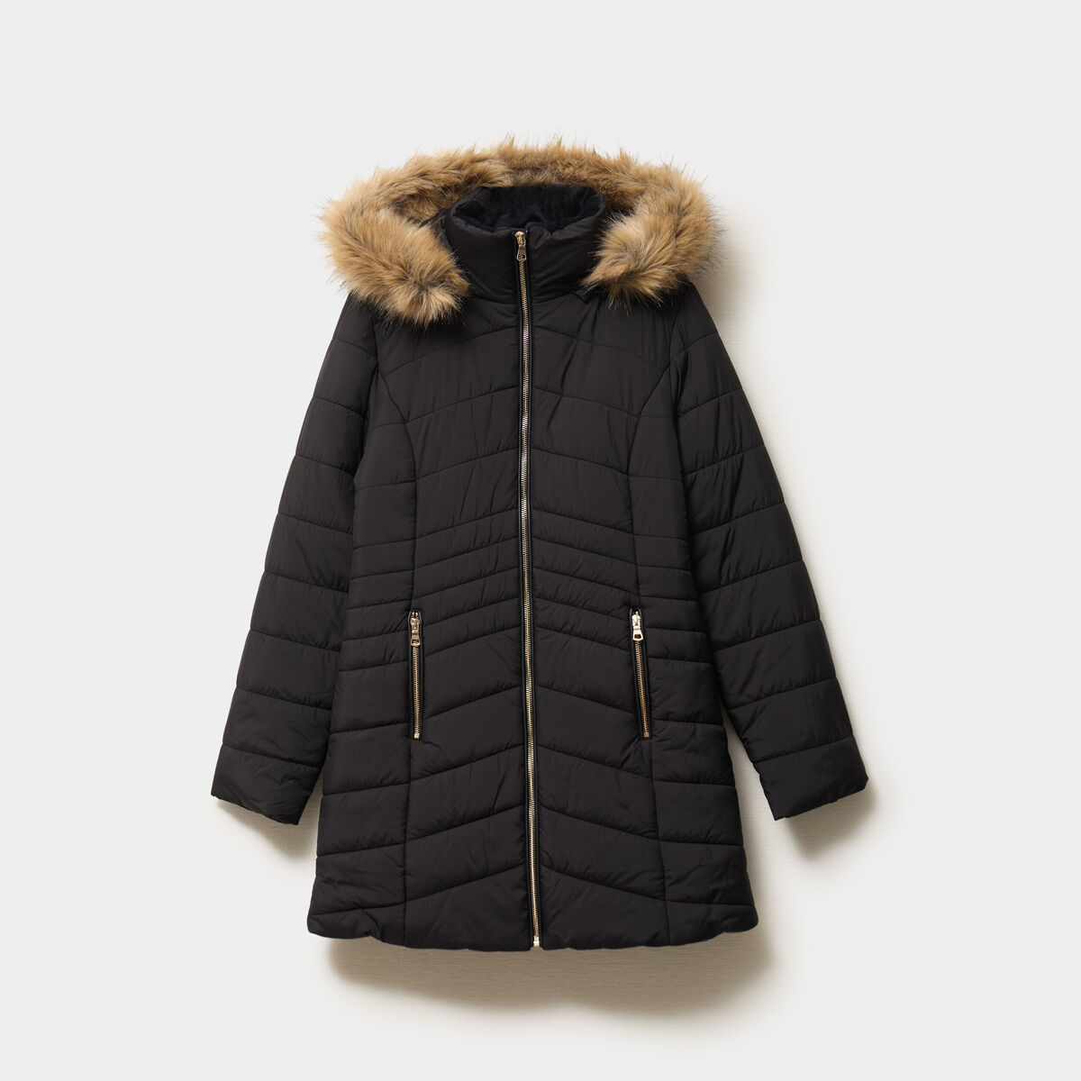 Doudoune mi-longue &agrave; capuche noir femme