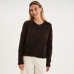 Gilet col rond manches longues marron fonc&eacute; femme
