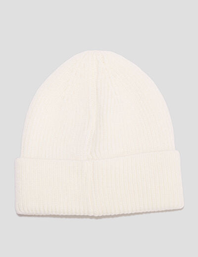 Bonnet &agrave; revers tricot&eacute; ivoire fille