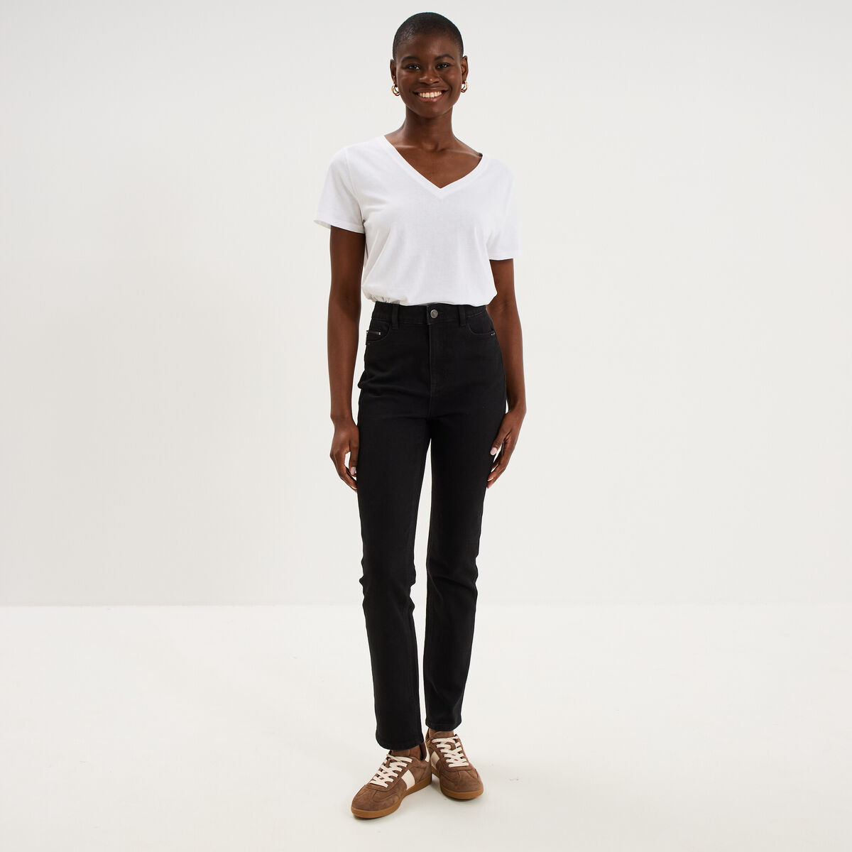 Jean skinny taille haute denim noir femme