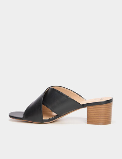 Mules &agrave; talons 5 cm brides crois&eacute;es noir femme