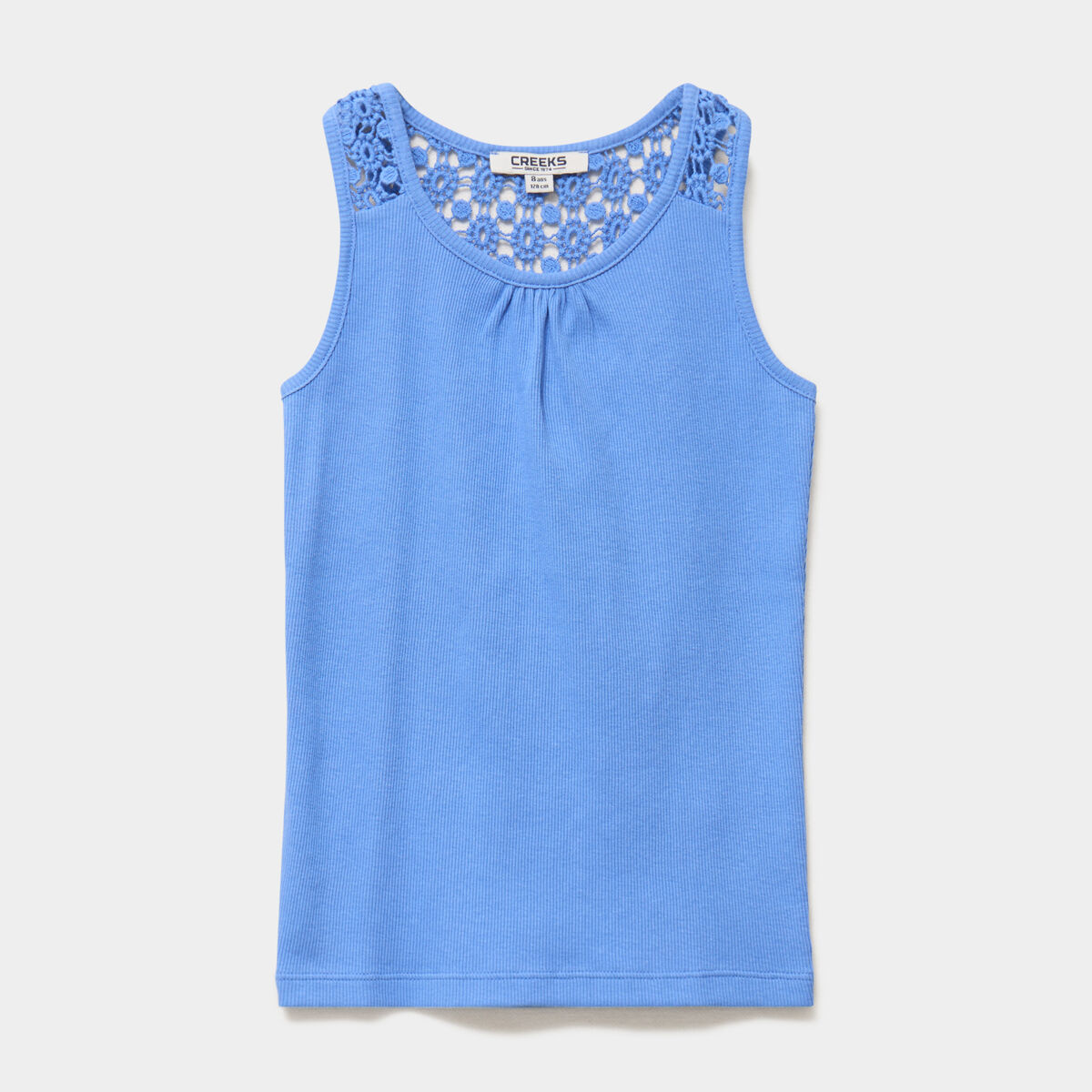 D&eacute;bardeur c&ocirc;tel&eacute; dos macram&eacute; bleu electrique fille