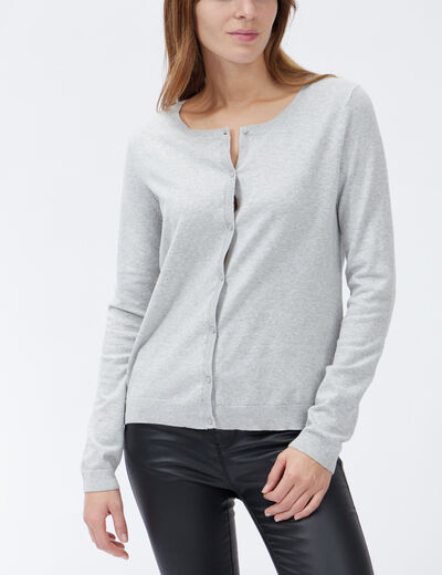 Gilet manches longues boutonné col rond gris femme