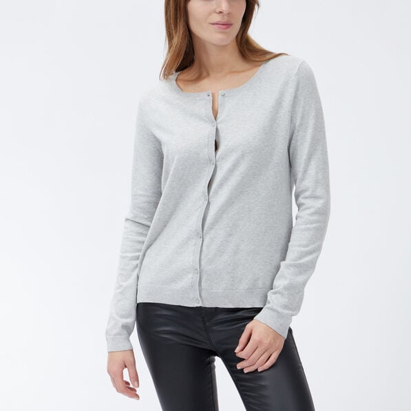 gilet manches longues boutonne col rond gris femme Gilet manches longues boutonné col rond gris femme