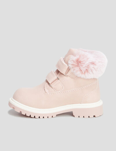 Bottines à scratchs fausse fourrure rose bébé fille