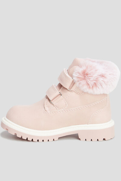 Bottines &agrave; scratchs fausse fourrure rose b&eacute;b&eacute; fille