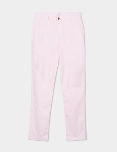 Pantalon chino droit stretch retroussé rose homme