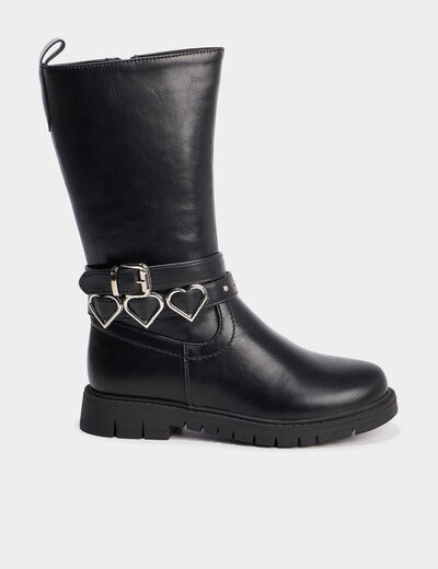Bottes avec boucles coeurs noir fille