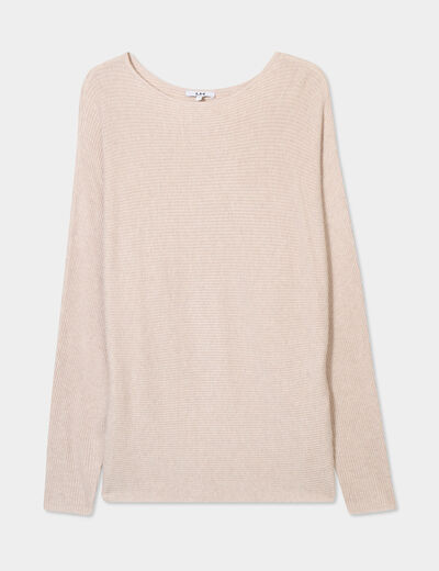 Pull col bateau manches longues beige femme
