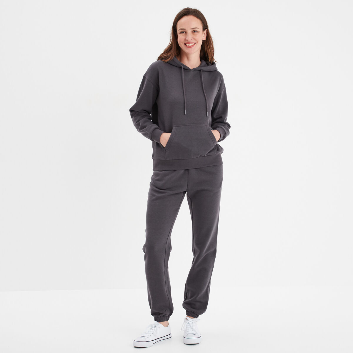 Sweat hoodie molleton à capuche gris foncé femme