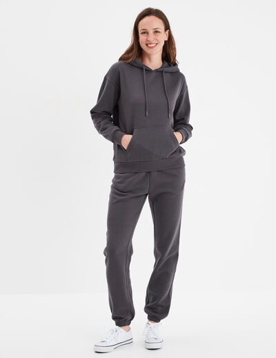 Sweat hoodie molleton à capuche gris foncé femme
