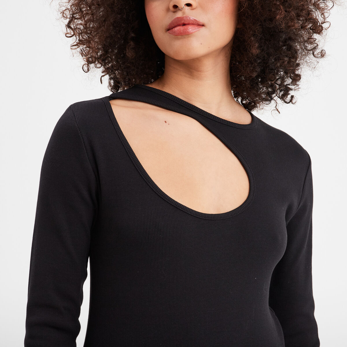 T-shirt côtelé avec ouverture Liberto noir femme