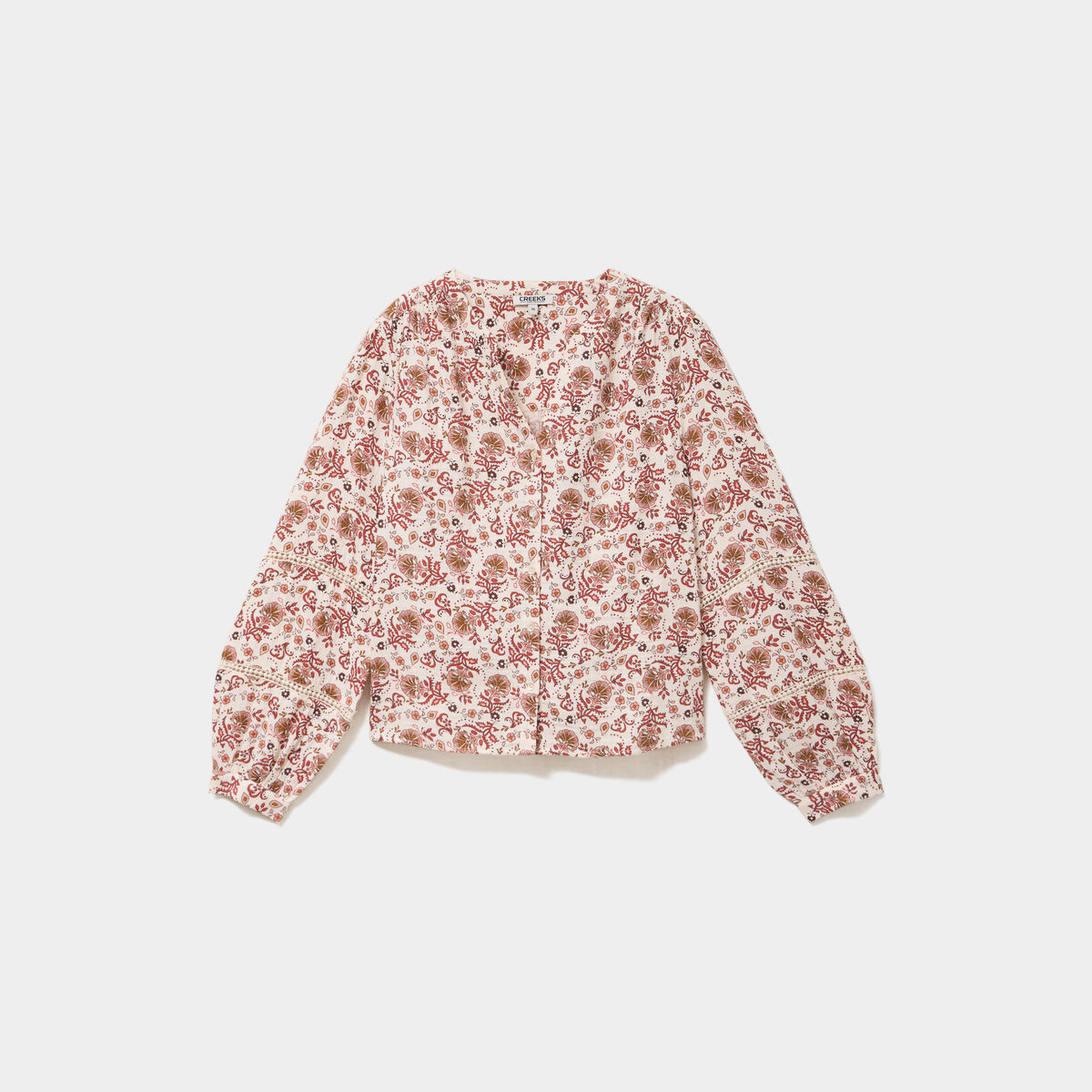 Blouse manches ballons coton ecru femme