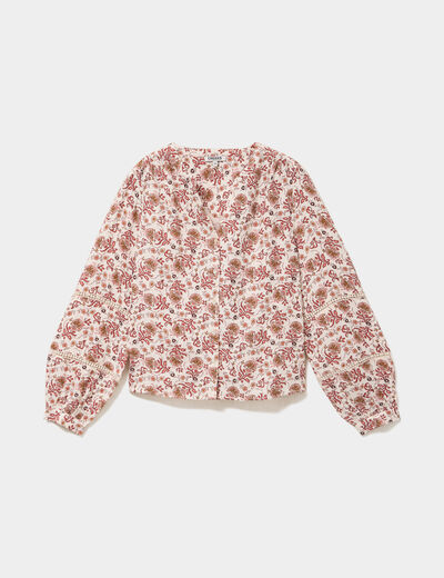 Blouse manches ballons coton ecru femme