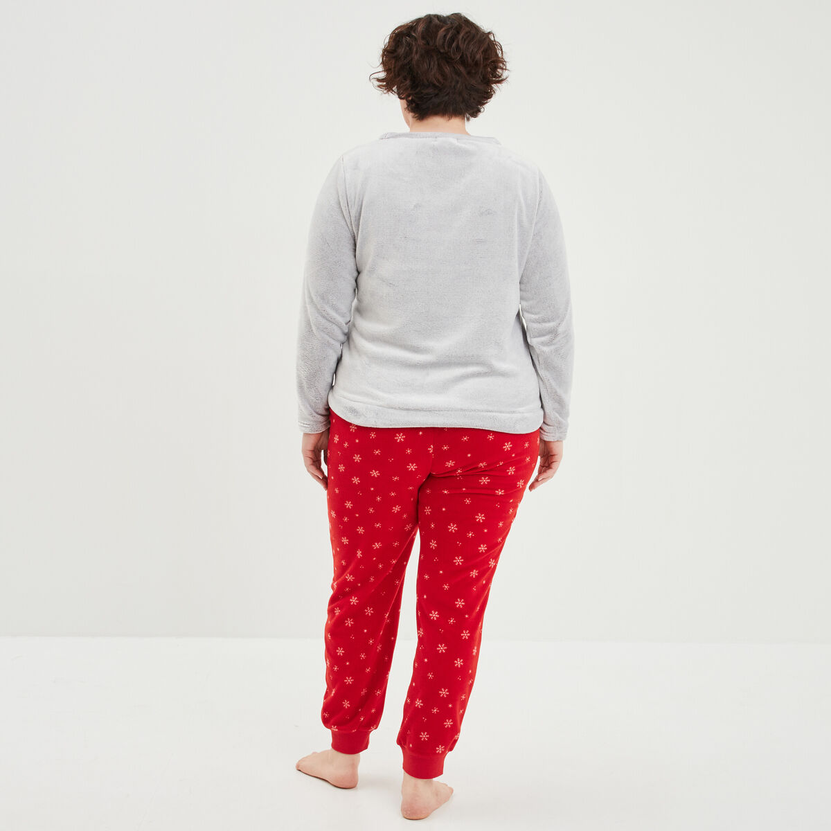 Ensemble pyjama pilou pantalon gris clair femme grande taille