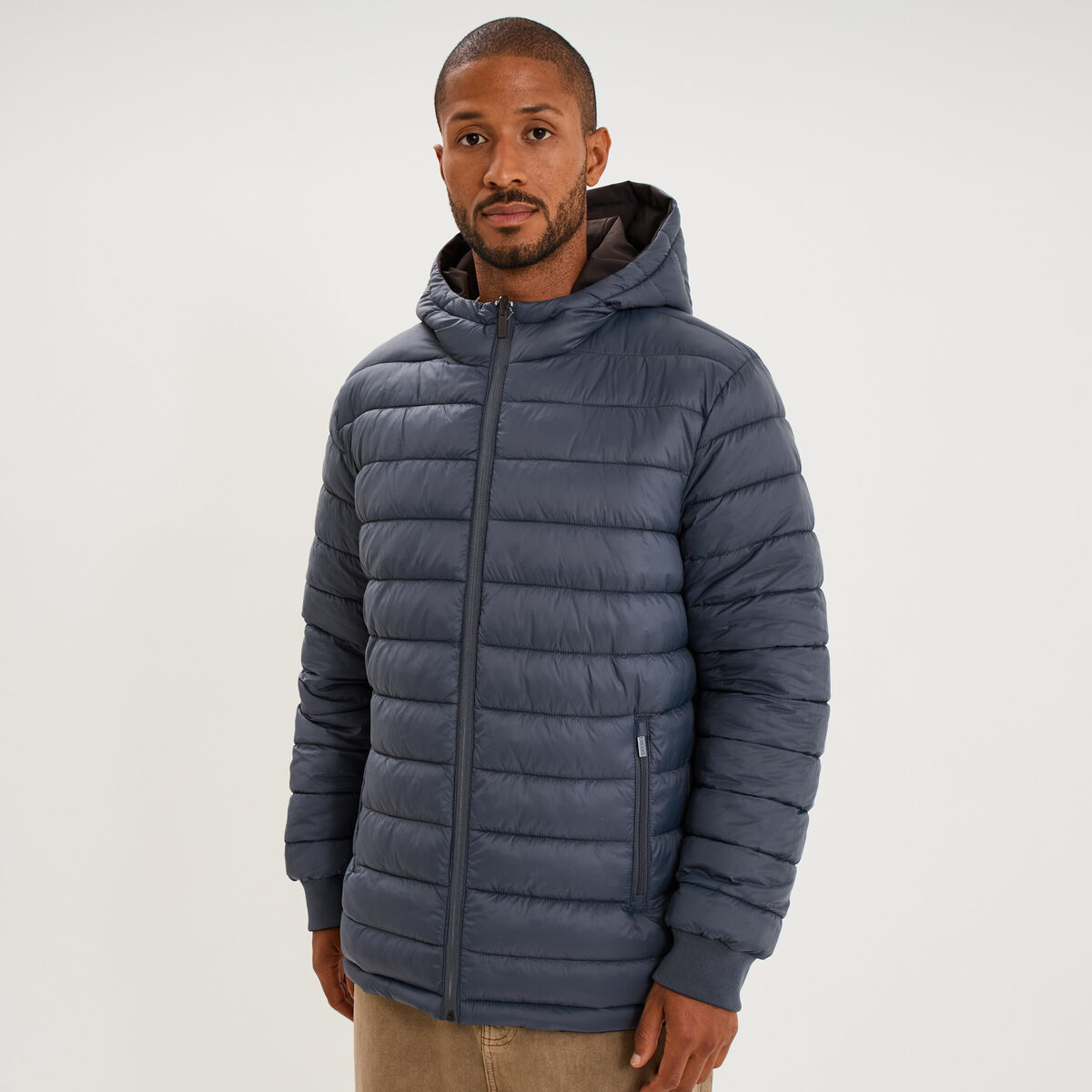 Blouson r&eacute;versible &agrave; capuche zipp&eacute; marron fonc&eacute; homme