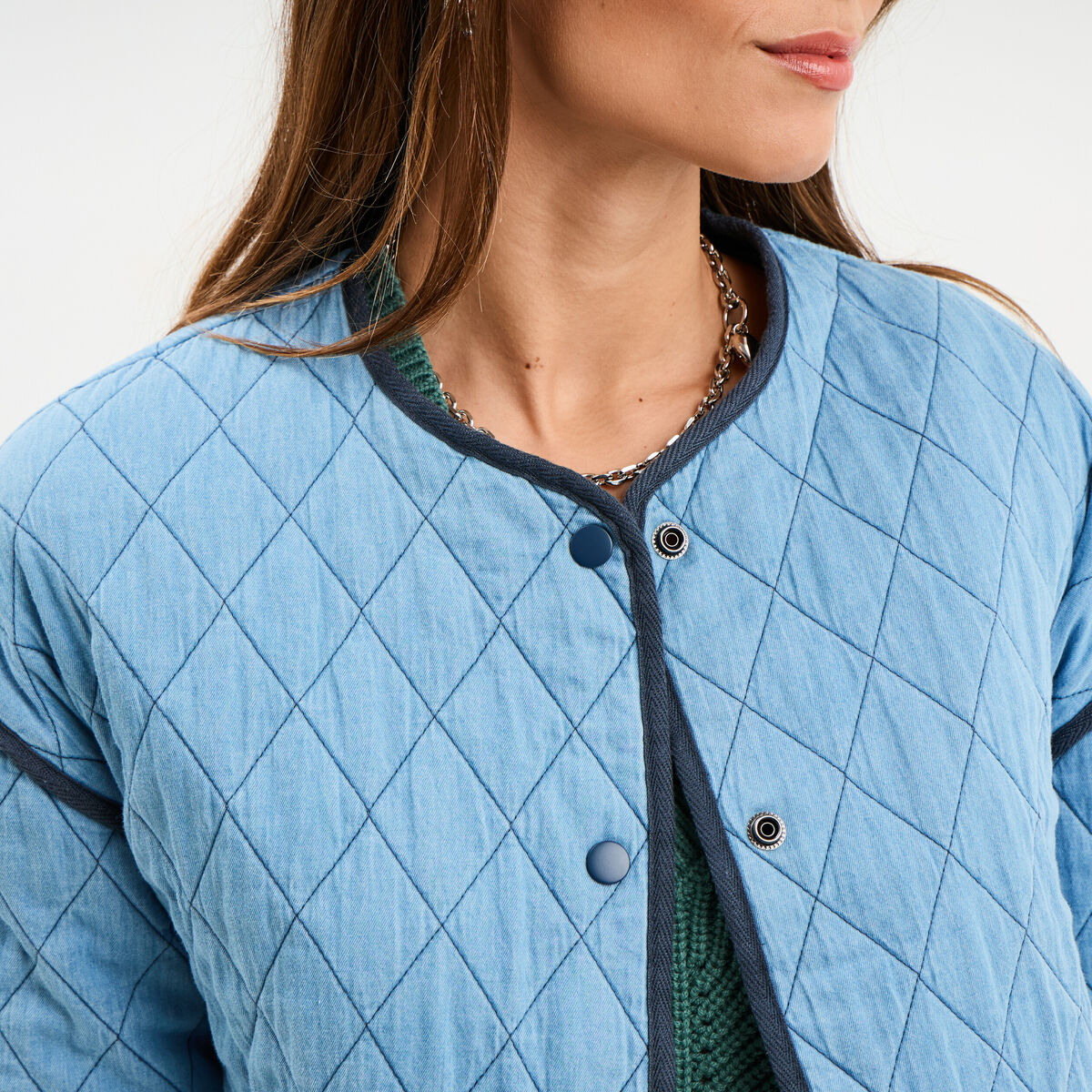 Veste matelass&eacute;e boutonn&eacute;e Creeks denim double stone femme