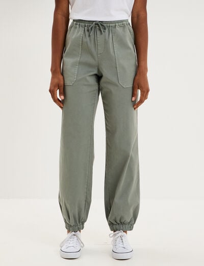 Pantalon molleton cargo droit cropped vert pastel femme
