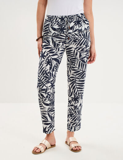 Pantalon cigarette fluide &agrave; ceinture ecru femme
