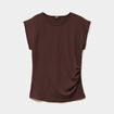 T-shirt fronc&eacute; gaufr&eacute; manches courtes marron fonc&eacute; femme