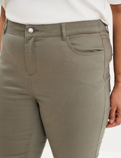 Pantalon droit taille haute extensible vert kaki femme grande taille