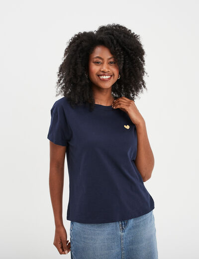 T-shirt manches courtes coton bleu marine femme