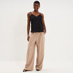 Pantalon large &agrave; pinces taille haute marron femme