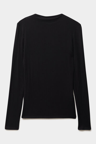 T-shirt cintr&eacute; col montant lyocell noir femme