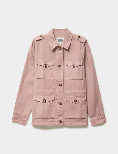 Veste boutonn&eacute;e poches &agrave; rabat rose poudr&eacute;e femme