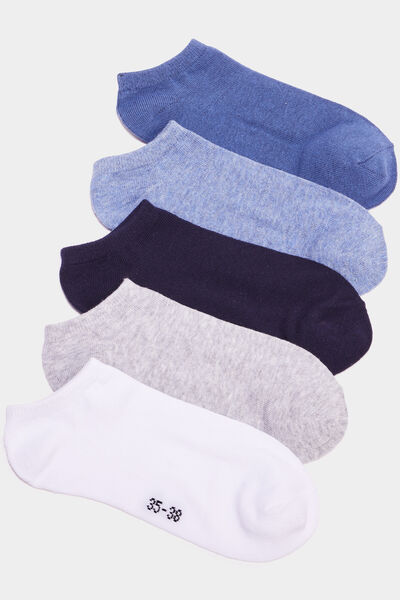 Lot 5 paires chaussettes invisibles bleu mixte