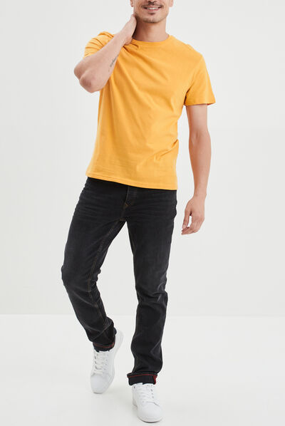 T-shirt en coton manches courtes jaune moutarde homme